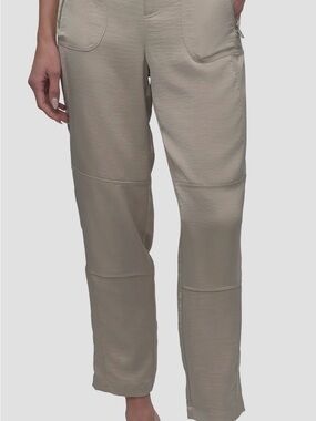 DKNY Neutral Pebble Zip-Pocket Satin Pants